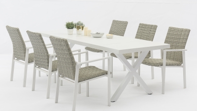 Chic Outdoor Dining Set: 6 Stylish Chairs and a Durable All-Aluminum Table-AD723016-7