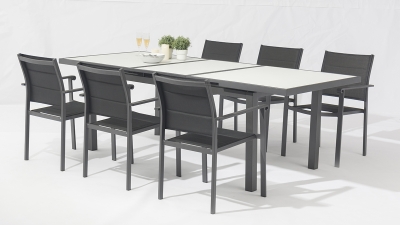 Taisie Stylish Outdoor 7pcs Dining Set: 6 Chairs with Sleek All-Aluminum Table-AD996001
