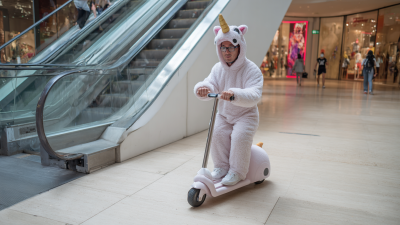 Qual é a experiência de andar de patinete em forma de animal em um shopping?