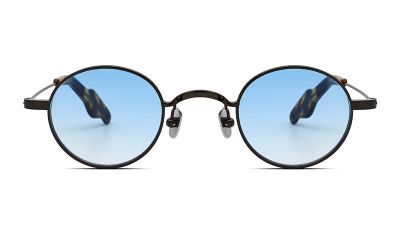 Black-rimmed blue-lens pure titanium round sunglasses frame.JPG