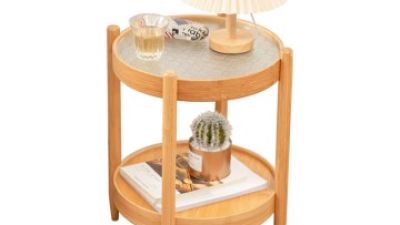 Double-Layer Storage Rack Floor-Standing Multi-Layer Sofa Rack Balcony Flower Rack Side Table Movable Bamboo Side Cabinet Wooden  (7).jpg