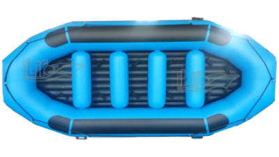 ILife 470cm 16ft blue PVC whitewater raft boat with 4 inflatable thwarts and self-bailing floor.
