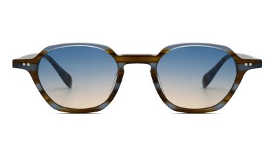 Acetate sunglasses with small round blue tortoiseshell frames and rivets..JPG