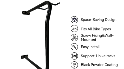 KAVASS Wall-Mounted Bike Rack – KVS-WMBR-C1-OP  Single-Bike, Vertical Storage (5).png