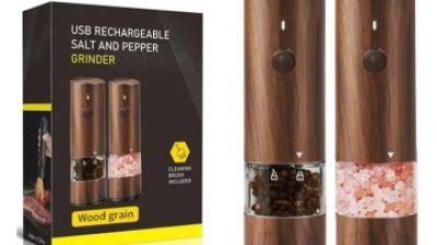 New Wooden Color Salt Pepper Grinder Set USB Recha03.jpg