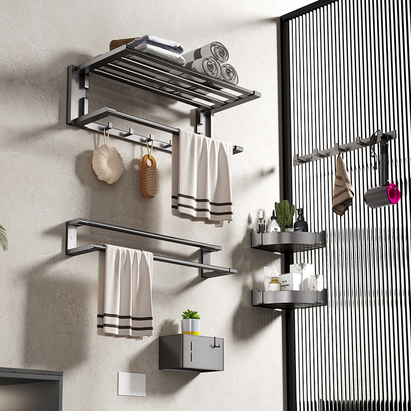Revolutionize Bathroom Organization: OL-A59 Aviation-Grade Stainless Steel Bathroom Wall Shelf Set, Elevate Your Bathroom Space