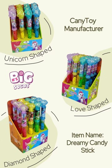 new product glowing candy sticks - 3 designs (diamond / heart / unicorn) - shake to light up - mixed fruit-flavored gummies - fun candy toy manufacturer.