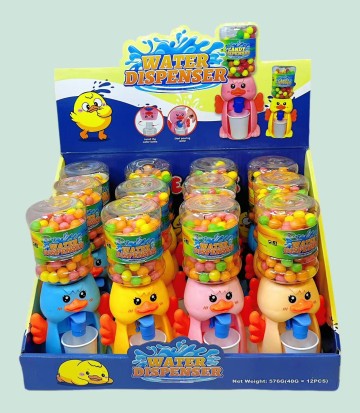 The new cute duck-shaped mini water dispenser launched by the candy and toy supplier combines delicious candies and toys.