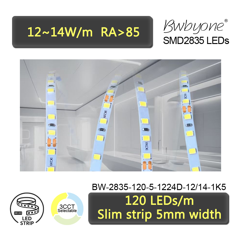 5mm Slim 2835 LED Strip 120 LEDs/m for Compact Linear Installations