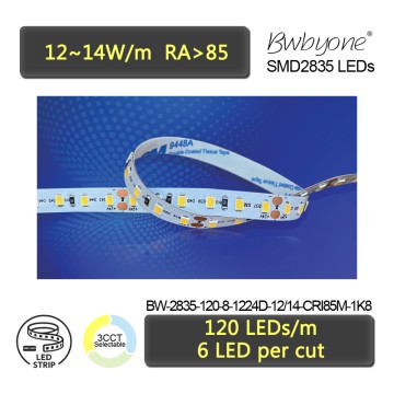 8mm LED Strip 2835 LEDs High Brightness Basic Model Stable Performance Indoor Linear Lighting
