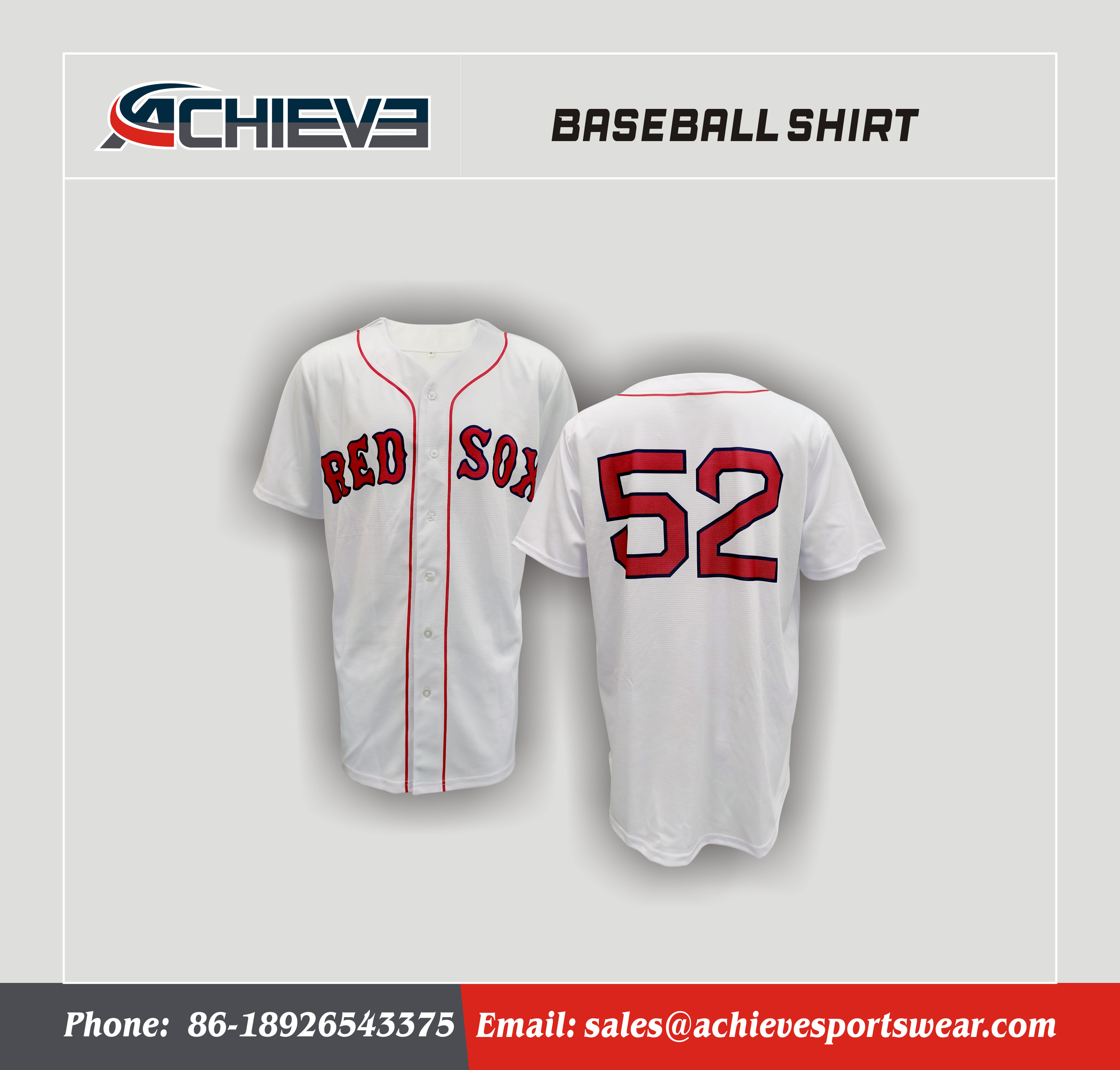 Custom Classic Button-Front Sublimated Baseball Jersey – White with Red Piping