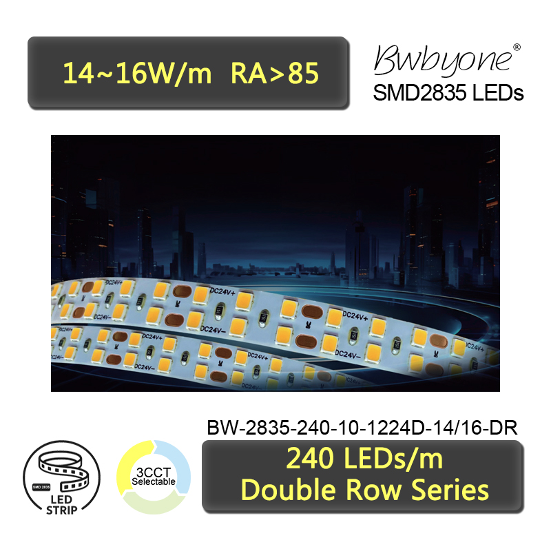 2835 Dual Row LED Strip 240 LEDs/m 10mm Width for Stable Linear Lighting