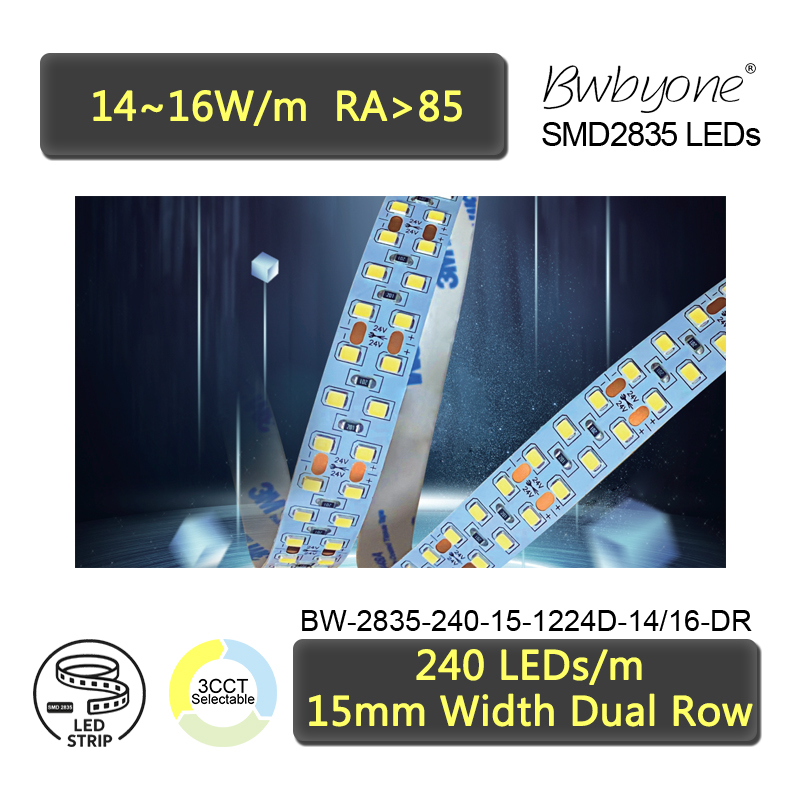 2835 Dual Row LED Strip 240 LEDs/m 15mm Width for Robust Linear Lighting Systems