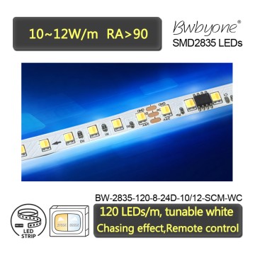 ไฟเส้น LED 2835 สองสี พร้อม LED สีขาวเย็นและสีขาวอบอุ่นในตัว สำหรับแสงไฟเชิงเส้นแบบไดนามิก