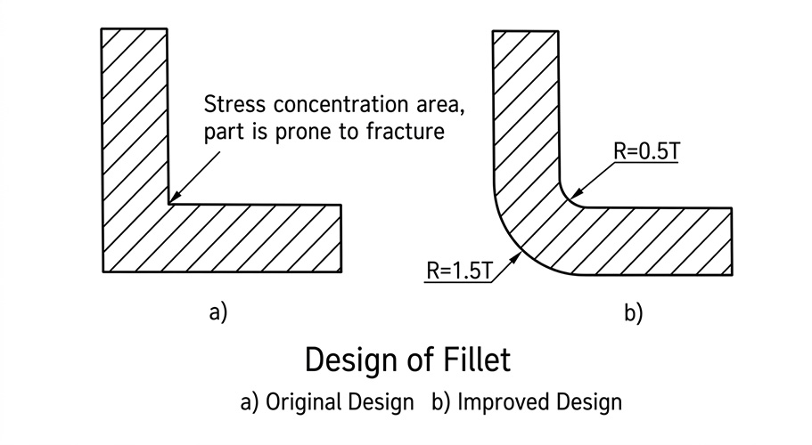 injection molding part recommended internal radius and external radius