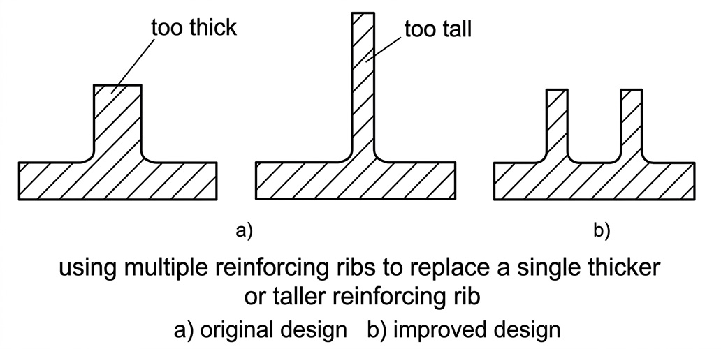 Comparison of a Single Thicker/Taller Reinforcing Rib vs. Multiple Smaller Reinforcing Ribs