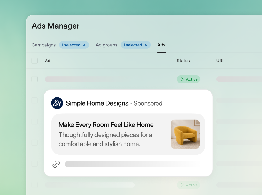 Ad creative editor with headline and description