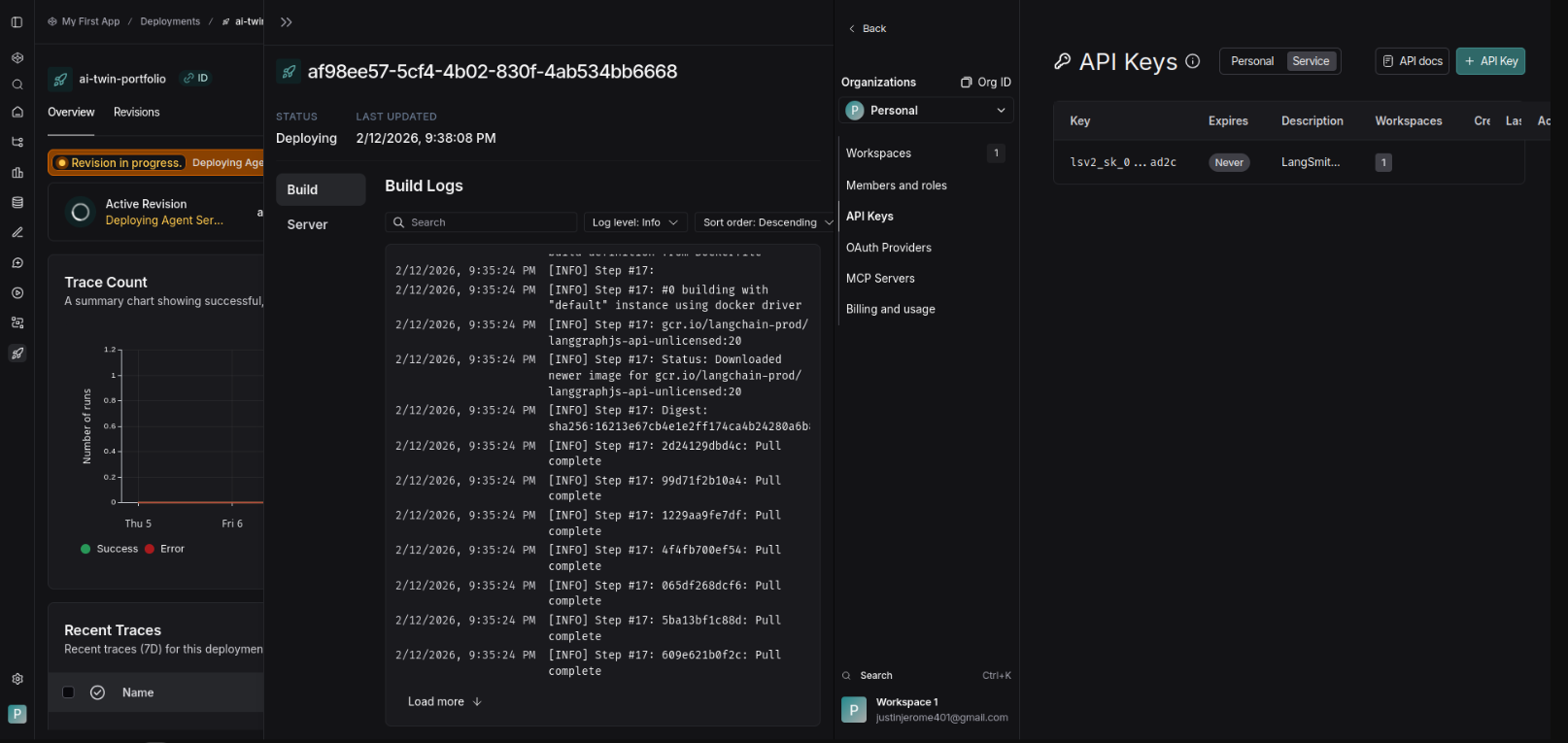 LangSmith API key creation in settings