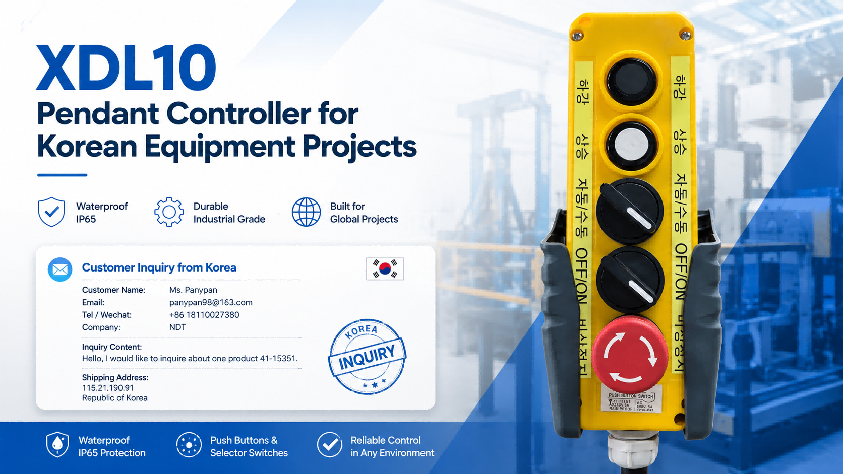 XDL10 Pendant Controller for Korean Equipment Projects | Emergency Stop & Multi-Command Control Box