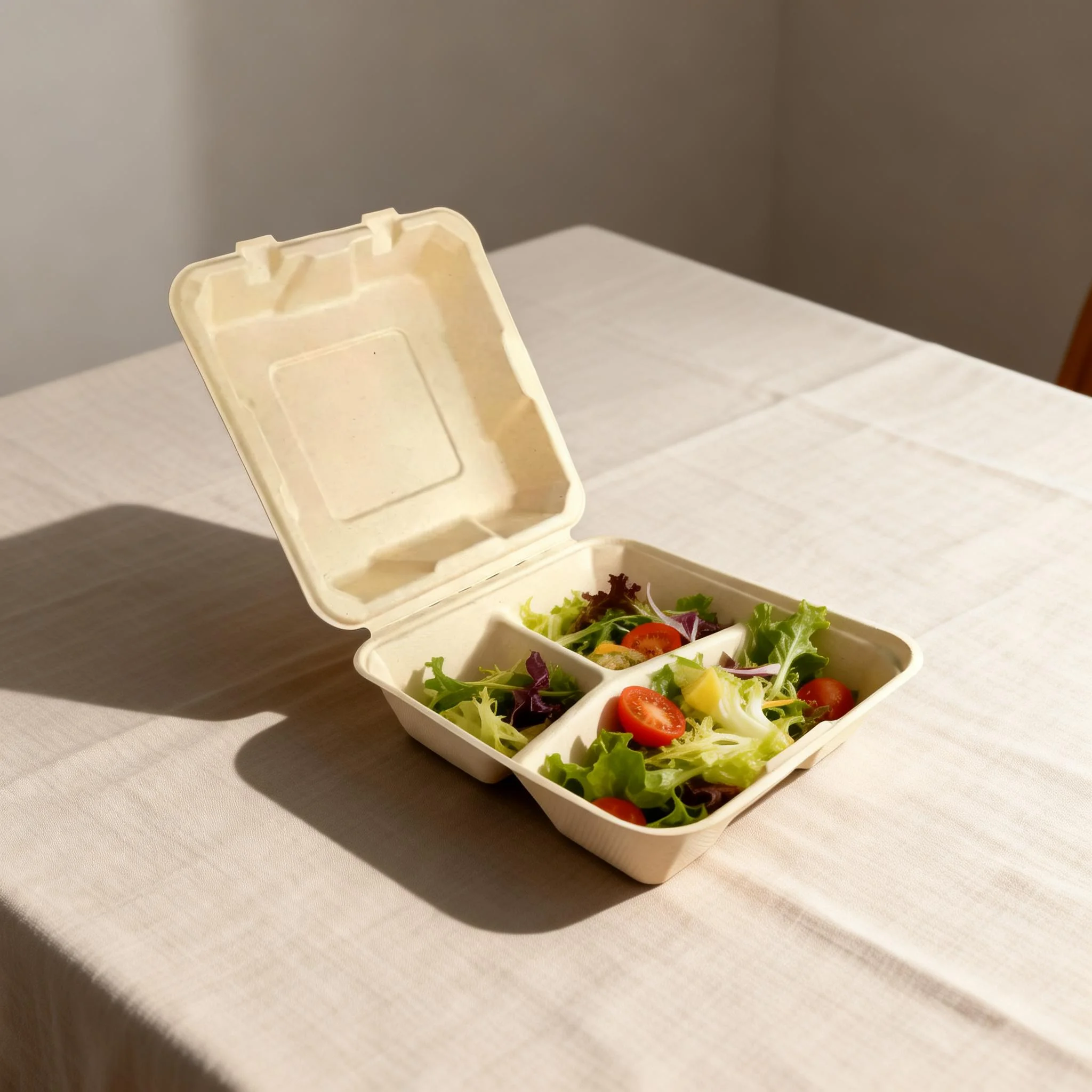 Biodegradable Compartment Sugarcane Pulp Takeaway Food Container
