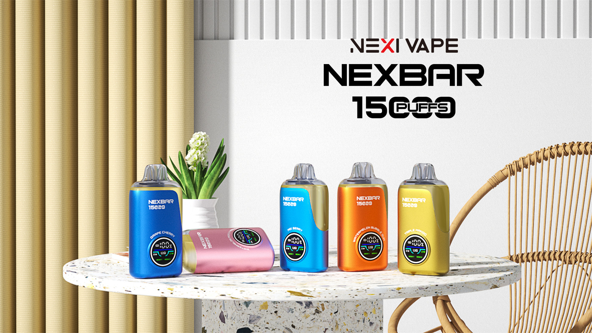 NEXBAR15000 Puffs Bình trong suốt Hương vị dùng một lần 1-5