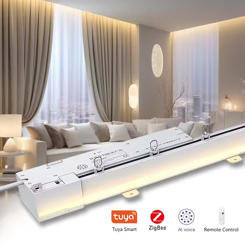 Sîstema Perdeya Biçûk a Jîr bi Ronahîyên LED, Kontrolkerên Ji Dûr, Wifi ya Jîr, Tuya, Rêça Perdeyê ya Zigbee ji bo Odeyên Rûniştinê