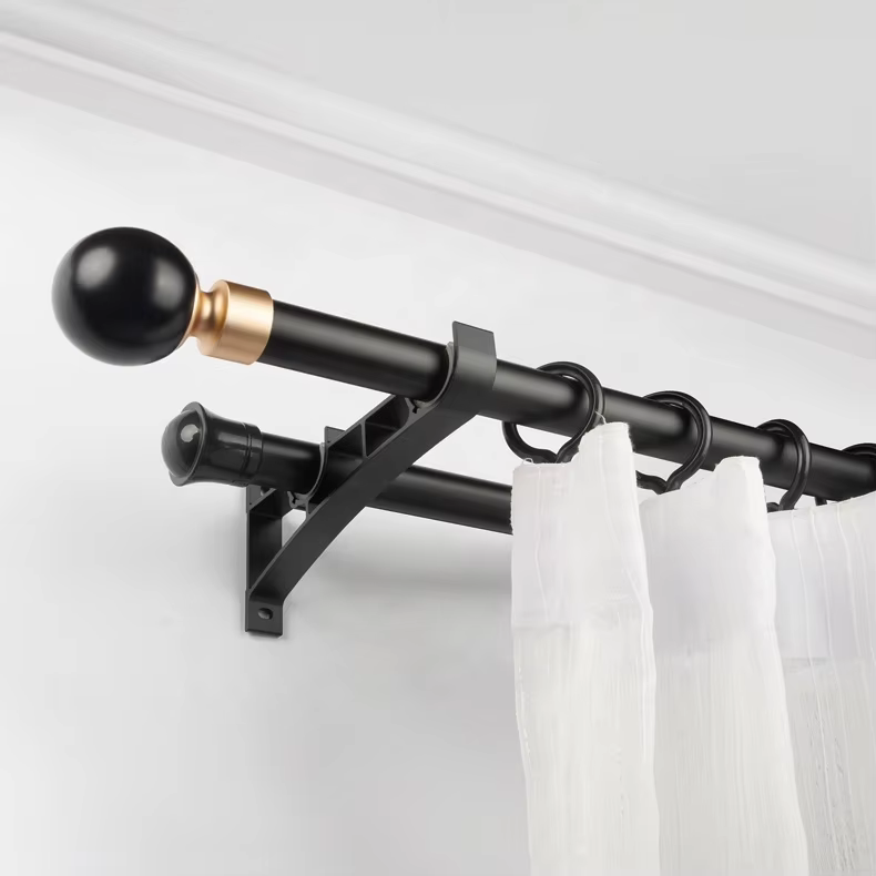 New Design Luxury Wedding Modern Metal 25mm Curtain Rod Sets with Single Roman Poles and Finials for Home Decoration