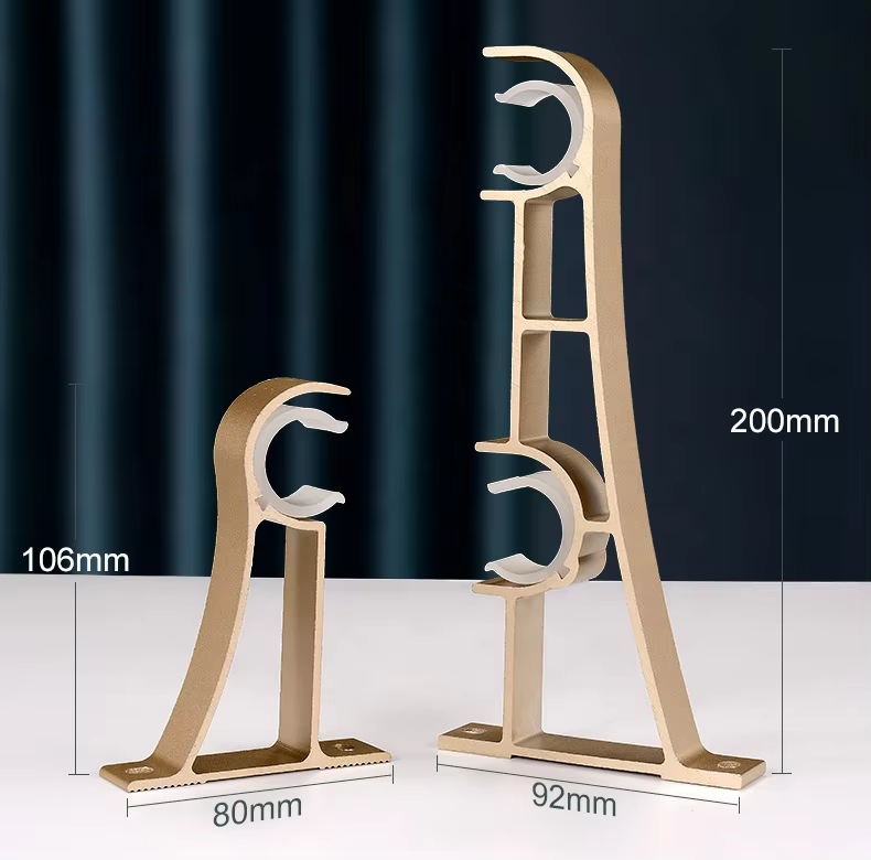 Modern Luxury Single U-Shape Strong Metal Wall Mounted 28mm Curtain Pole Bracket Holder Wood Color Home Wedding Accessories