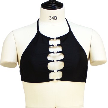 Hollow Out Bikini Top With Metal Rings Trim Construction of Metal Ring Bikini Top