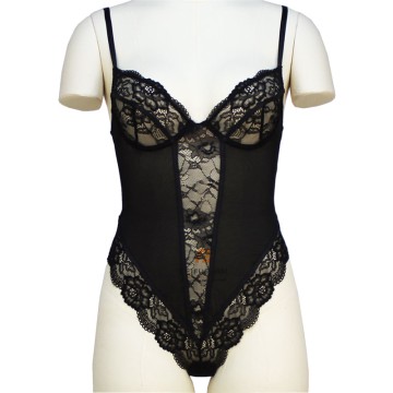 Shapewear Deep V Neck Sleeveless Slimmer Thong Bodysuit Lace Hollow-Out Bust Jumpsuit Sexy Women's Belly Contracting