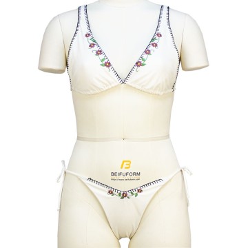 Vintage Floral Printed Beachwear Contrast Color Sets Embroidered Bikini Stripe Pattern Underwire