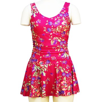 Printing Swimming Suit Tummy Control Bathing Suit Swimdress Sleeveless Conservative Mini  Dress