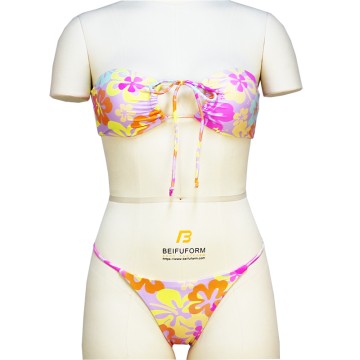 Floral Printing Swimsuit 2-Pieces String Cutout Set Micro Bandeau Beach Underwear High Waist Thong