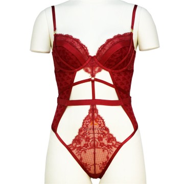 Embroidered Floral Eyelashes Mesh Lace Hollow Suspender Exotic Teddy Bodysuit Mature Lady Sexy Night