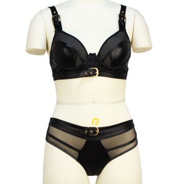 Lace Leather Bra Set See Through Party Lingerie Set Ladies Party Dress Spicy Girl Adjustalbe Belt