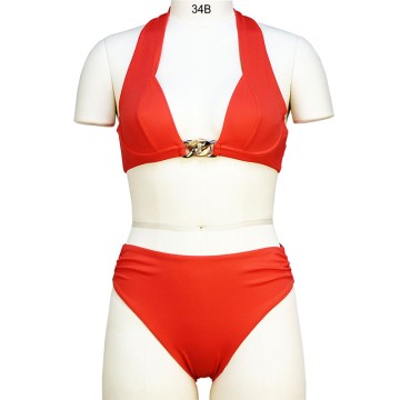 Sexy Bikini 2 Piece Set Beach Diamond Swimwear Woman Crinkle Haltered Bikini High Waist Underwear