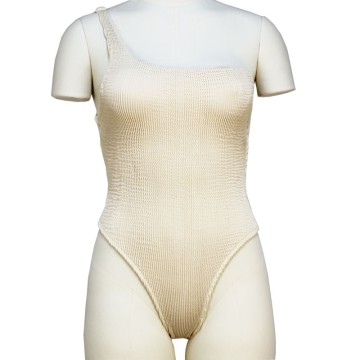 One-Shoulder Swimsuits Textured Stretchy Seersucker Crinkle Fabric One Piece Bikini Monokini Swimwear