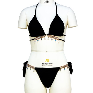 Luxury Sexy Diamond Pendant Bikini Set Halter Strap Backless Swimsuit Gold Bandage Beach Swimwear
