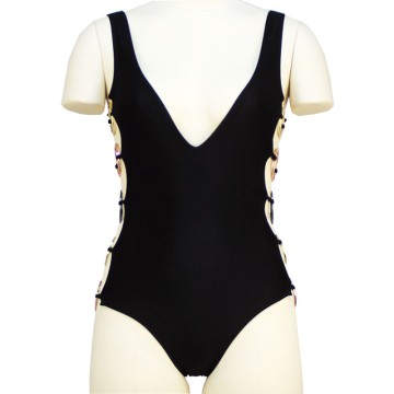 Night Party Dress Club Wear For Women Deep V Neck Bodysuit Hollowed Out Pure Black One Piece Swimsuit