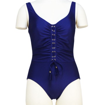 Women Hollow Out Lacing Adjustable Tie Front Bodysuit One Piece Bikini V-NECK Backless