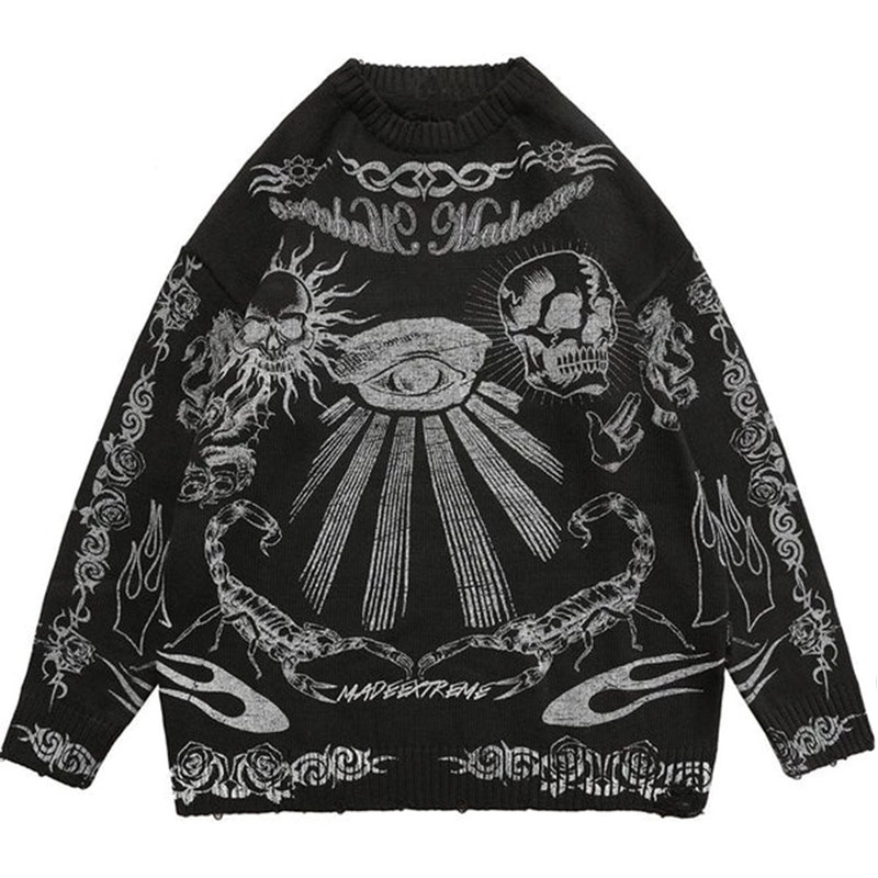 LETO Gothic Sweater Dark Sweater Harajuku Sweater Sportswear Casual Trend Head Print Thermal Sweater Street Hip Hop