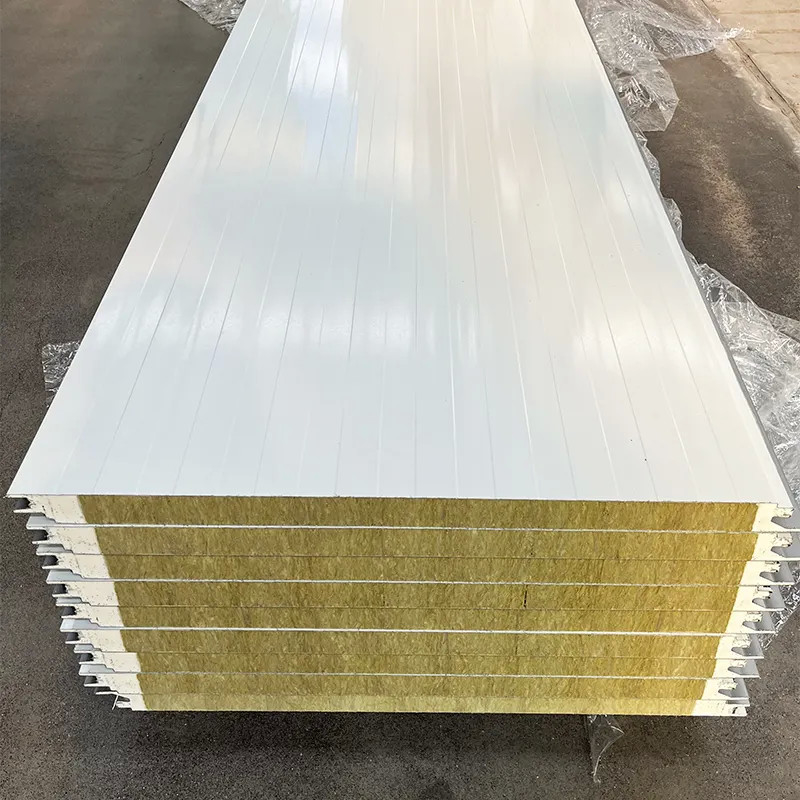 Polyurethane PU Edge Rock Wool Sandwich Panel For Wall Room Fireproof Soundproof