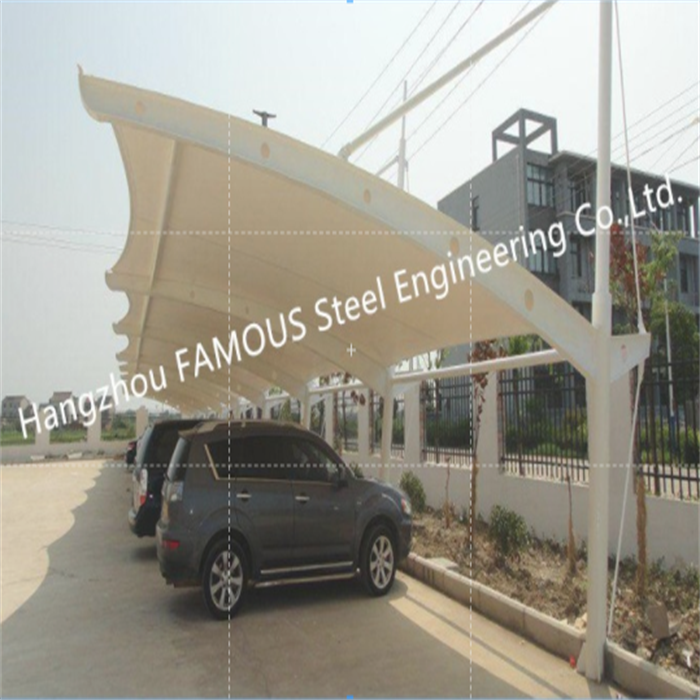 Waterproof steel carport shed PVDF/PTFE tensile membrane structure car parking shade