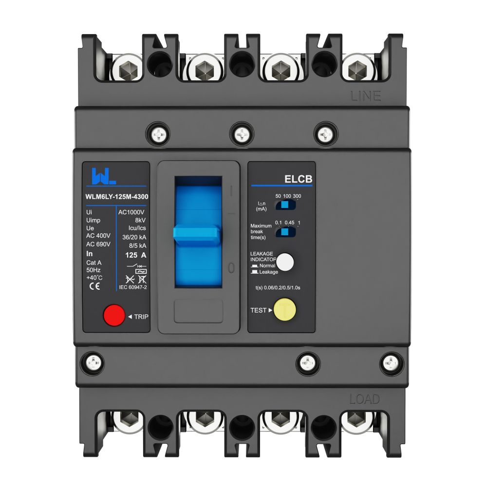 WLM6LY-125A-4300 4P WLM6L Series RCCB earth leakage protection type MCCB 400V 160A 4 Poles