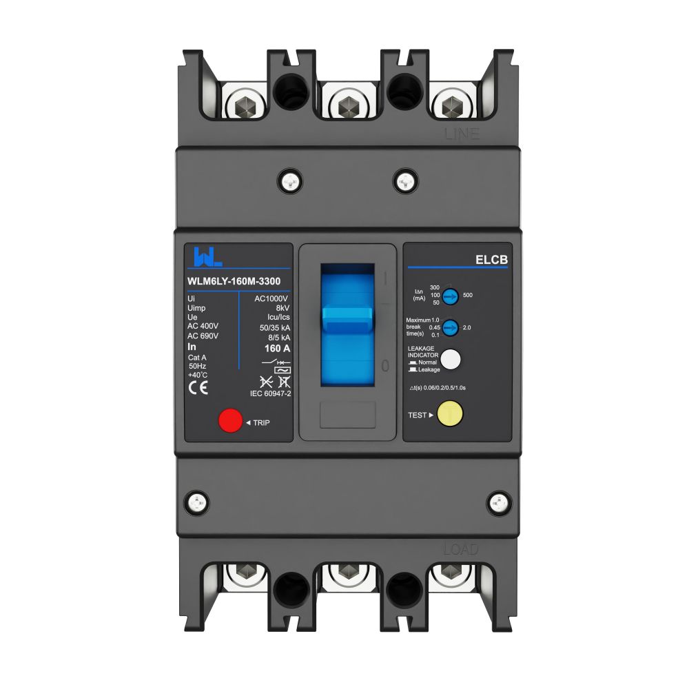 WLM6LY-160A-4300 4P WLM6L Series RCCB earth leakage protection type MCCB 400V 160A 3 poles 4 Poles  mccb breaker