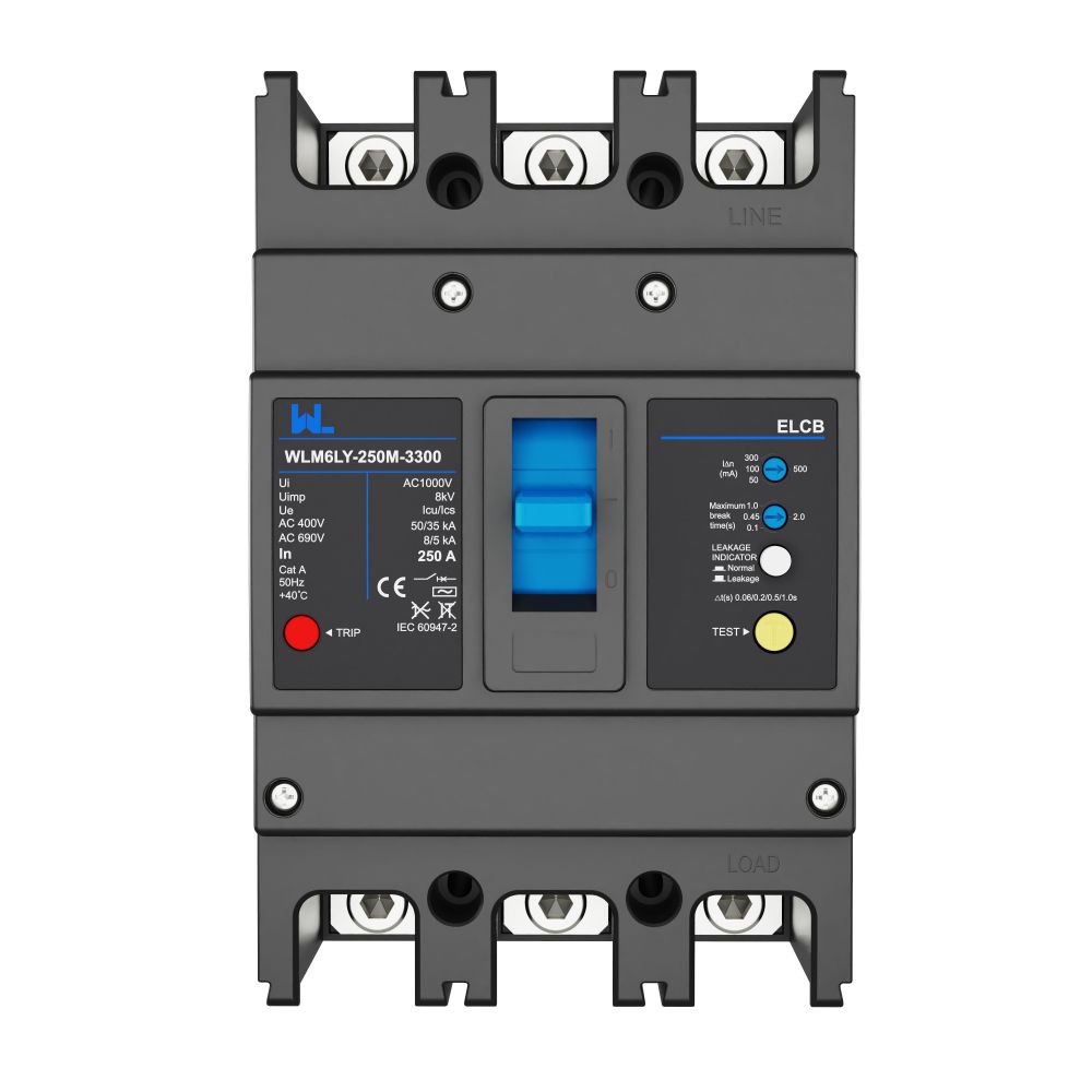 WLM6LY-250A-4300 4P   WLM6L Series earth leakage protection type Residual Current Circuit breaker 400V 250A 3 poles 4 Poles  mccb breaker