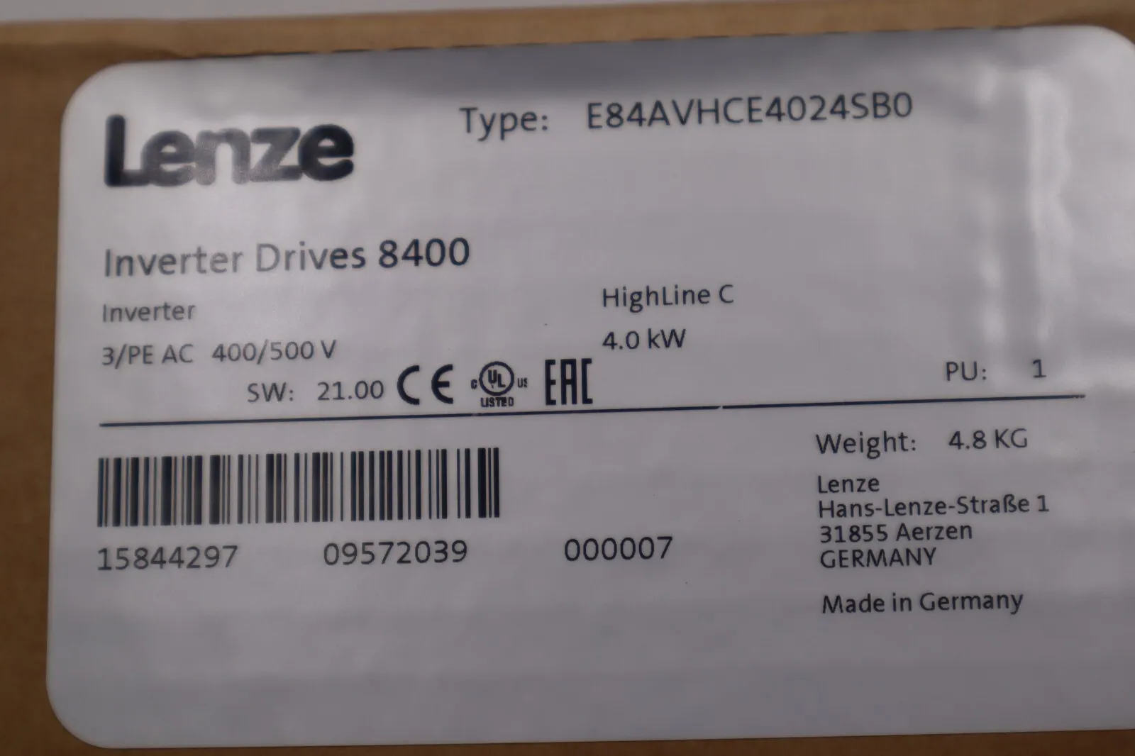 LENZE Inverters 8400-series E84AVHCE4024SB0