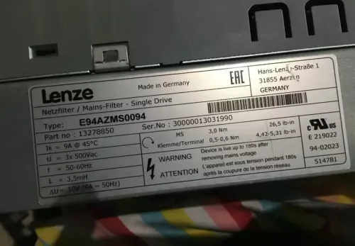 LENZE Inverters 9400-series E94AZMS0094