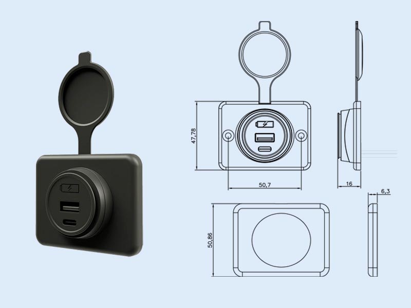 surface mount usb charger YM12880sj
