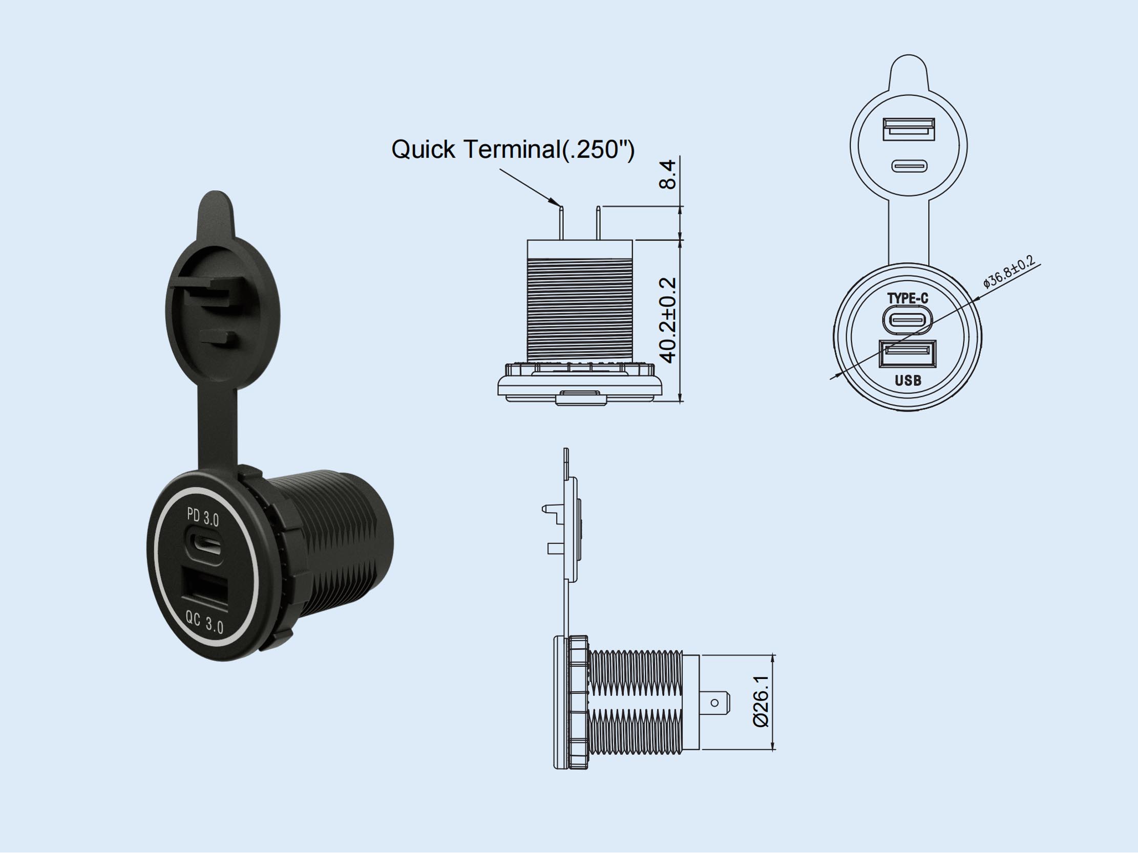 USB A+C charger YM1298